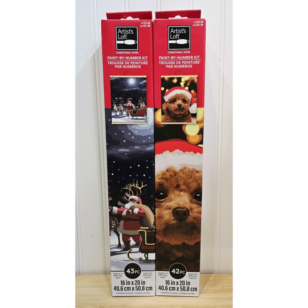 Artist's Loft Paint By Number Kit (2) Santa & Reindeer And Poodle Puppy New!